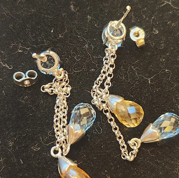 14K Vintage Briolette Blue and Orange Topaz AAA Quality 4 Grams - Picture 5 of 9